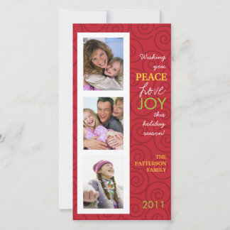 Cartes Pour Fêtes Annuelles Peace Love Joy Festive Swirl Photo Collage en roug