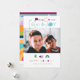 Cartes Pour Fêtes Annuelles Peace Love & Joy Fun Bright Christmas Emoji Photo