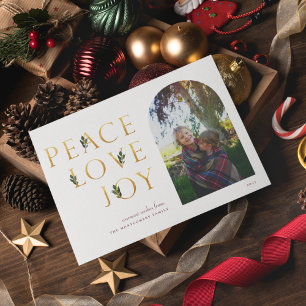 Cartes Pour Fêtes Annuelles Peace Love Joy Golden Photo