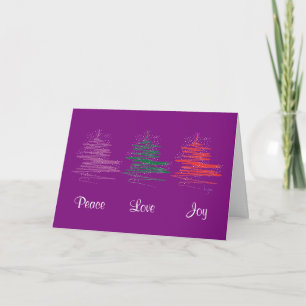 Cartes Pour Fêtes Annuelles Peace Love Joy, Holiday - Moderne violet