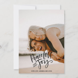 Cartes Pour Fêtes Annuelles Peace Love Joy Holidays Photo verticale   Noir