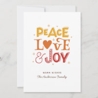 Peace Love Joy. Jolie lettre d'hiver de Noël