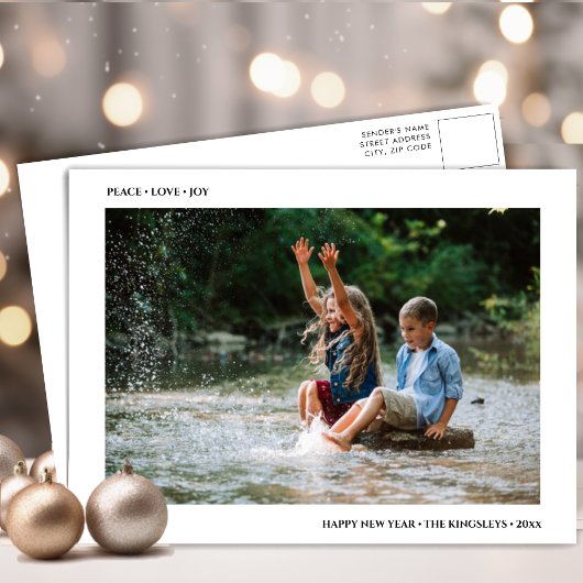 Cartes Pour Fêtes Annuelles PEACE LOVE JOY Moderne Typographie Noire Minimalis