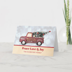 Cartes Pour Fêtes Annuelles Peace Love & Joy Petit Camion Rouge avec arbre de
