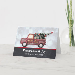 Cartes Pour Fêtes Annuelles Peace Love & Joy Petit Camion Rouge avec arbre de