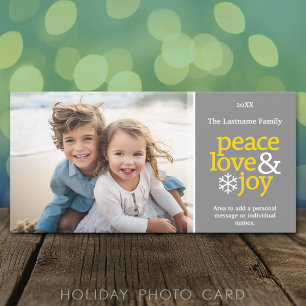 Cartes Pour Fêtes Annuelles Peace Love Joy - Photo - jaune gris