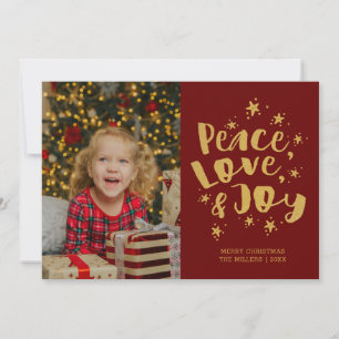 Cartes Pour Fêtes Annuelles Peace Love Joy Photo Red Gold Christmas Card