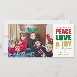 Cartes Pour Fêtes Annuelles Peace Love & Joy Photocards de Noël