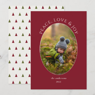 Cartes Pour Fêtes Annuelles Peace, Love & Joy Red Photo Holiday