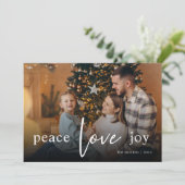 Cartes Pour Fêtes Annuelles Peace Love Joy Script photo complète (Debout devant)