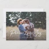 Cartes Pour Fêtes Annuelles Peace Love Joy Script Photo Neige (Devant)