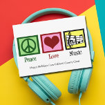 Cartes Pour Fêtes Annuelles Peace Love Musique Custom Band ou Choir Noël<br><div class="desc">Belle carte de Noël musicienne avec un signe de paix,  un coeur,  une clé trible et un personnel musical. Cute Peace Love cartes de fin de année de musique pour un compositeur,  un directeur de groupe ou un chef de choeur.</div>
