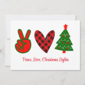 Cartes Pour Fêtes Annuelles Peace Love Noël Lumières Rouge Vert (Devant)