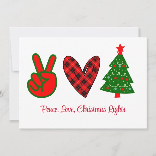 Cartes Pour Fêtes Annuelles Peace Love Noël Lumières Rouge Vert (Devant)