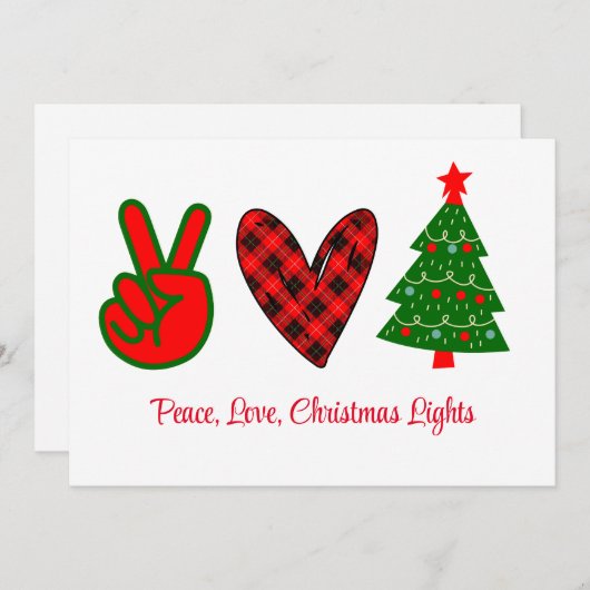 Cartes Pour Fêtes Annuelles Peace Love Noël Lumières Rouge Vert (Devant / Derrière)