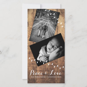 Cartes Pour Fêtes Annuelles Peace & Love Photo de Noël Lumières en bois