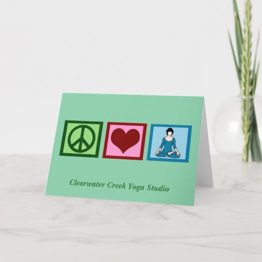 Cartes Pour Fêtes Annuelles Peace Love Yoga Studio Personnalisé Nom Vert (Devant)