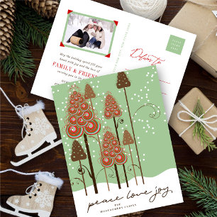 Cartes Pour Fêtes Annuelles Peace Loy Joy Whimsical Christmas Tree And Snow