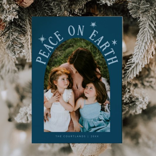 Cartes Pour Fêtes Annuelles Peace On Earth Arch Photo Noël Turquoise