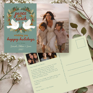 Cartes Pour Fêtes Annuelles Peace on Earth Doses Noël CUSTOM 3 PHOTO