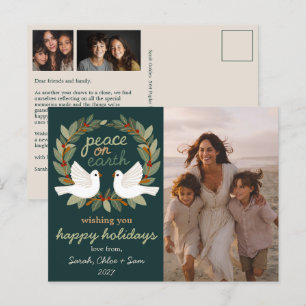 Cartes Pour Fêtes Annuelles Peace on Earth Doses Noël CUSTOM 3 PHOTO