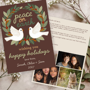 Cartes Pour Fêtes Annuelles Peace on Earth Doses Noël CUSTOM 4 PHOTO