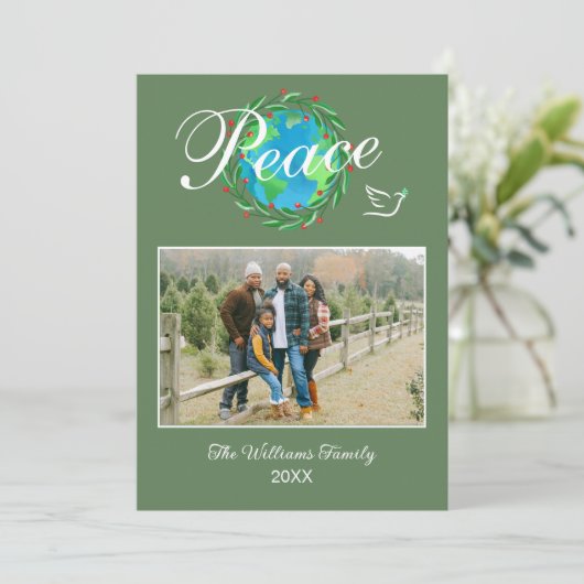 Cartes Pour Fêtes Annuelles Peace on Earth Elegant Script Christmas Photo (Debout devant)