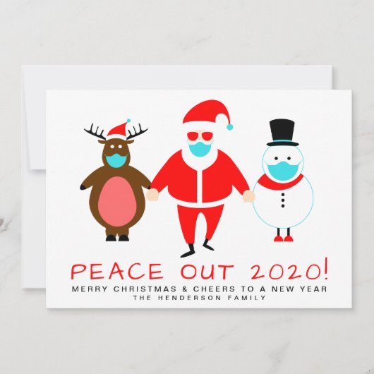 Cartes Pour Fêtes Annuelles Peace Out 2020 Père Noël Visage Masque Noël (Devant)