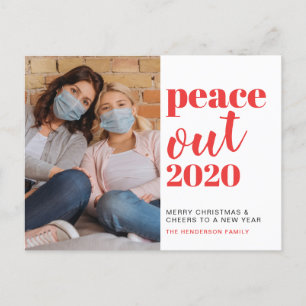 Cartes Pour Fêtes Annuelles Peace Out 2020 Photo Rouge Noël moderne Nouvel An