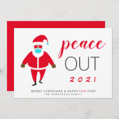 Cartes Pour Fêtes Annuelles Peace Out 2021 Black Père Noël en Masque Drôle (Devant / Derrière)