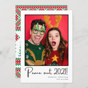 Cartes Pour Fêtes Annuelles Peace Out 2021 Fun Couple Photo Noël