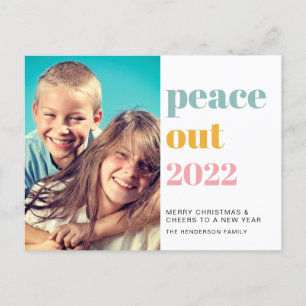 Cartes Pour Fêtes Annuelles Peace Out 2022 Photo Nouvel An de Noël coloré