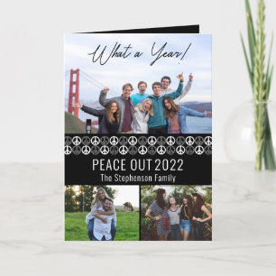 Cartes Pour Fêtes Annuelles Peace Out 2023 What A Year 3 Photo Collage - Noir