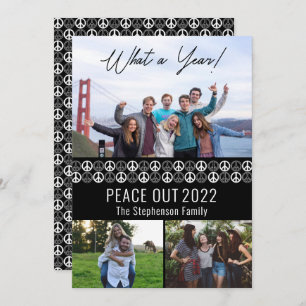 Cartes Pour Fêtes Annuelles Peace Out 2023 What A Year 3 Photo Collage - Noir