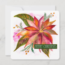 PEACE POINSETTIA Joyeux Noël aquarelle plat