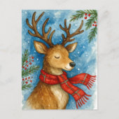 Cartes Pour Fêtes Annuelles Peaceful Reindeer Red Scarf Christmas Postcard (Devant)