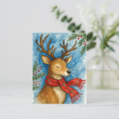 Cartes Pour Fêtes Annuelles Peaceful Reindeer Red Scarf Christmas Postcard (Debout devant)