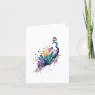 Cartes Pour Fêtes Annuelles Peacock B Bird Portrait en Aquarelles & Stylo