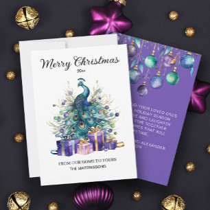 Cartes Pour Fêtes Annuelles Peacock Joyeux Noël violet bleu Turquoise