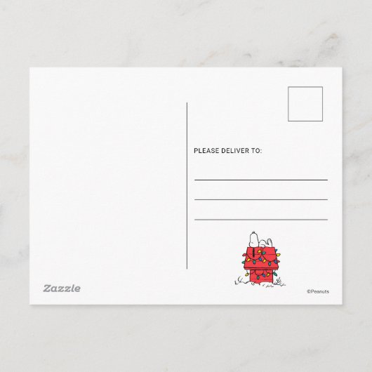 Cartes Pour Fêtes Annuelles Peanuts | La niche de Snoopy avec des lumières (Dos)