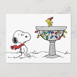 Cartes Pour Fêtes Annuelles Peanuts   Snoopy & Woodstock Bain d'oiseau gelé