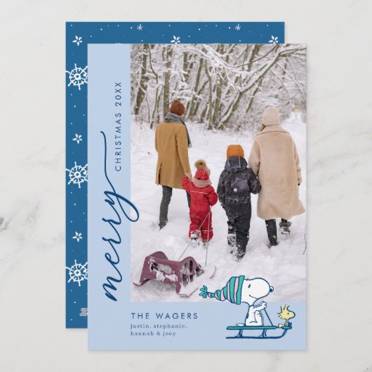 Cartes Pour Fêtes Annuelles Peanuts Snoopy & Woodstock en traîneau (Devant / Derrière)
