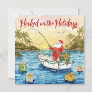 Cartes Pour Fêtes Annuelles Pêche "Hooked on Holidays" avec Santa Claus