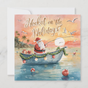 Cartes Pour Fêtes Annuelles Pêche "Hooked on Holidays" avec Santa Claus