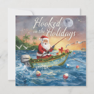 Cartes Pour Fêtes Annuelles Pêche "Hooked on Holidays" avec Santa Claus