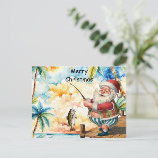 Cartes Pour Fêtes Annuelles Pêche Lover Père Noël pêche Noël en juillet (Debout devant)
