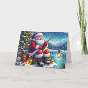 Cartes Pour Fêtes Annuelles Pêche sur glace de Noël de Santa