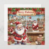 Cartes Pour Fêtes Annuelles Pêche thème de Noël avec le Père Noël (Devant / Derrière)