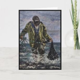 Cartes Pour Fêtes Annuelles Pêcheur lançant une copie de feutrage de capelan e