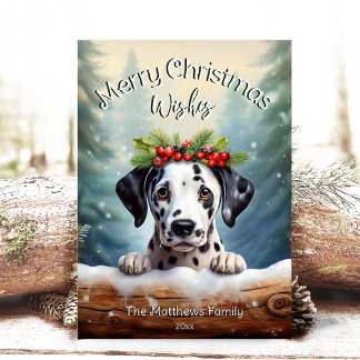 Cartes Pour Fêtes Annuelles Peeking Dalmatien dans la forêt de Woodland Portra